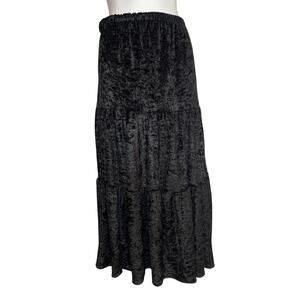 Vintage Nouvelle Black Crush Velvet Peasant Midi Skirt Women's Size Medium